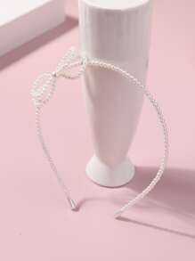 1件珍珠蝴蝶结发箍，简约少女风头饰，简单百搭 - 白色 - 查看 1