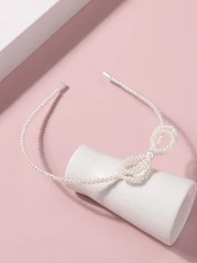 1件珍珠蝴蝶结发箍，简约少女风头饰，简单百搭 - 白色 - 查看 2