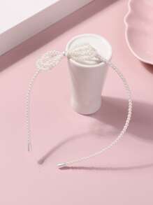 1件珍珠蝴蝶结发箍，简约少女风头饰，简单百搭 - 白色 - 查看 3