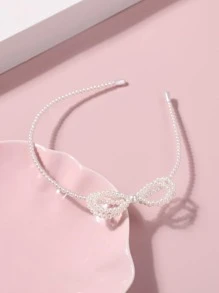 1件珍珠蝴蝶结发箍，简约少女风头饰，简单百搭 - 白色 - 查看 4