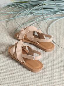 preppy exterior Sandalias destalonadas para con diseño de fruncido con tira cruzada Sandalias planas - Albaricoque - Ver 2