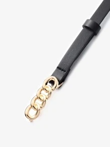 1條兒童用pu材質帶,帶有金色圓形扣,適用於日常生活 - 黑色 - 查看 4