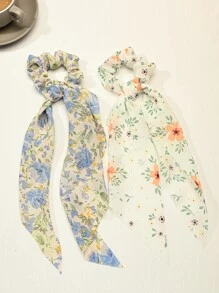 2pcs Floral Pattern Scarf Hair Tie - Multicolor - View 1