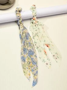 2pcs Floral Pattern Scarf Hair Tie - Multicolor - View 2