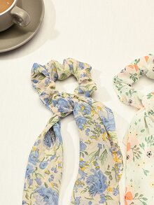 2pcs Floral Pattern Scarf Hair Tie - Multicolor - View 3