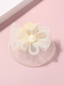 1入女孩的法式蕾絲派對帽子髮夾 - 米色 - 查看 2