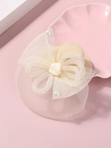 1入女孩的法式蕾絲派對帽子髮夾 - 米色 - 查看 3