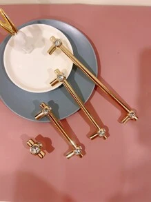 1pc Zinc Alloy Drawer Pull, Nordic Rhinestone Decor Drawer Handle For Home - Gold - View 2