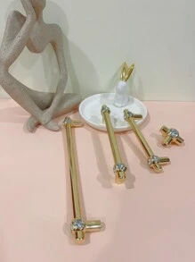 1pc Zinc Alloy Drawer Pull, Nordic Rhinestone Decor Drawer Handle For Home - Gold - View 5