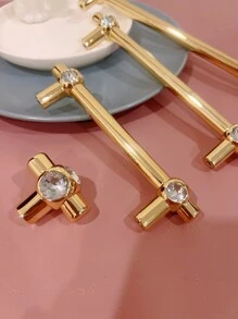 1pc Zinc Alloy Drawer Pull, Nordic Rhinestone Decor Drawer Handle For Home - Gold - View 6