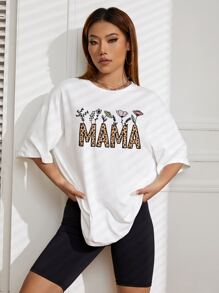 SHEIN EZwear Floral & Letter Graphic Drop Shoulder Tee - White - View 5