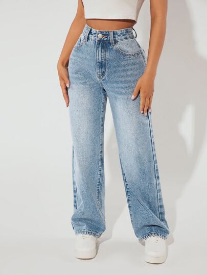 SHEIN PETITE Ficka Dragkedja Enkel Jeans