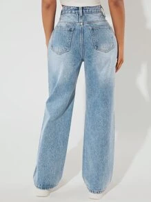 SHEIN PETITE Slant Pocket Wide Leg Jeans - Light Wash - View 2