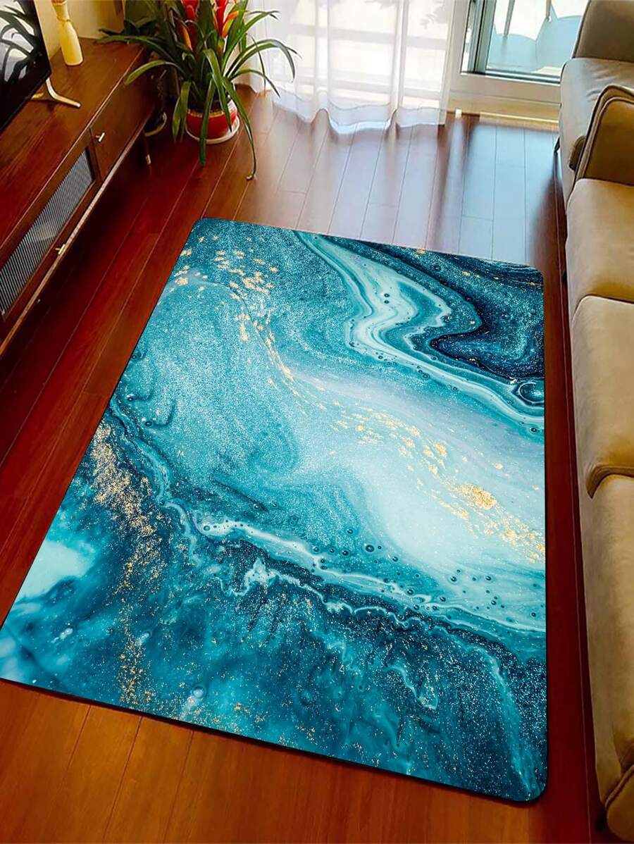 1入組金屬大理石圖案地毯現代矩形布藝家居地毯 - 彩色 - 查看 1