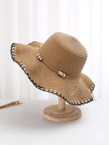 1pc Floral Lace Straw Hat - Camel - View 1