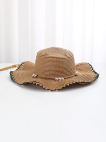 1pc Floral Lace Straw Hat - Camel - View 2
