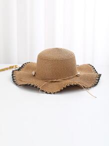 1pc Floral Lace Straw Hat - Camel - View 4