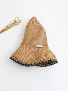 1pc Floral Lace Straw Hat - Camel - View 5