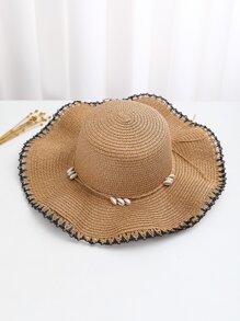 1pc Floral Lace Straw Hat - Camel - View 6
