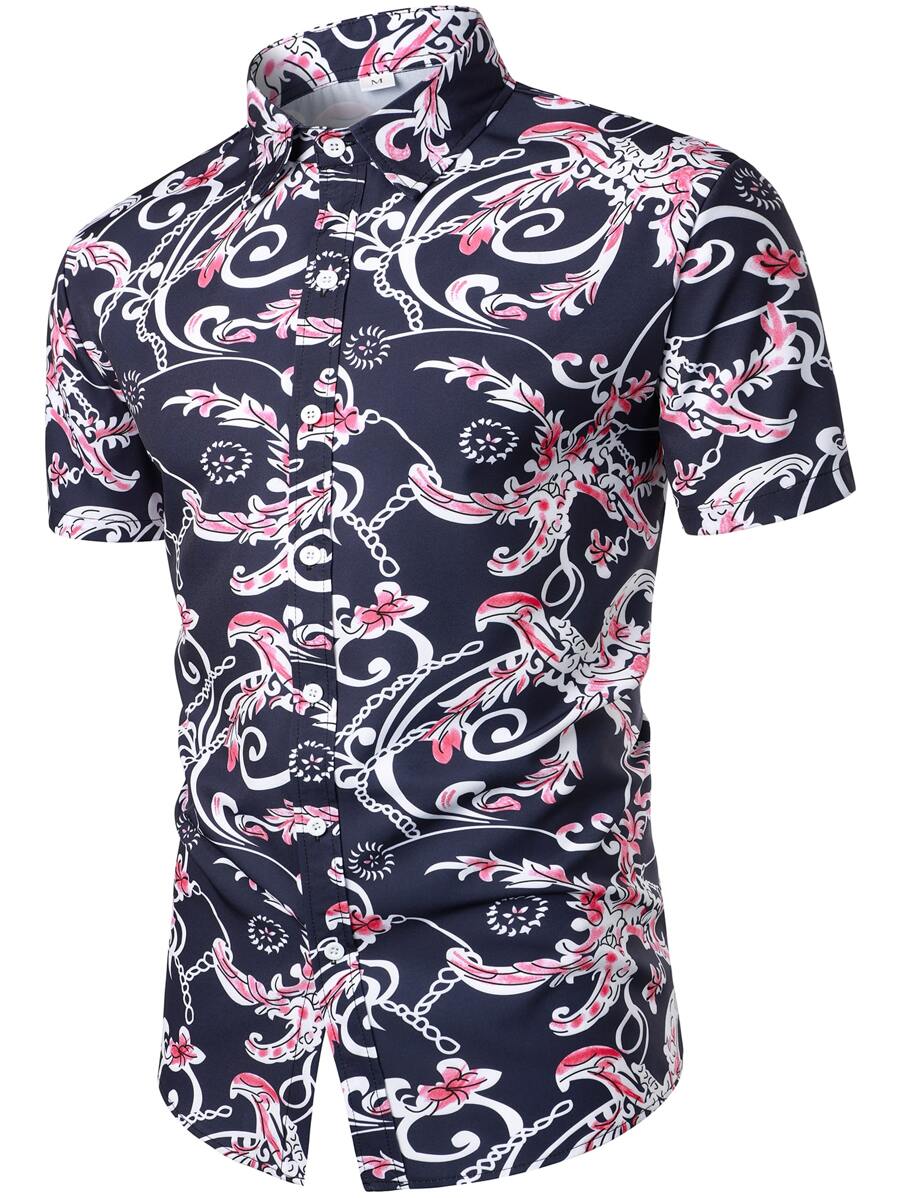 男士印花前排扣襯衫 - 彩色 - 查看 1