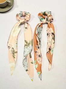 2pcs Floral Pattern Scarf Hair Tie - Multicolor - View 1
