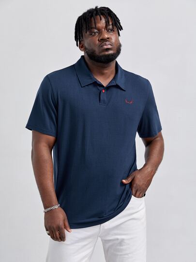 EASEVO Men Plus Antler Embroidery Polo Shirt