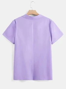 SHEIN EZwear Plus Lapel Neck Double Breasted Blazer - Lilac Purple - View 2