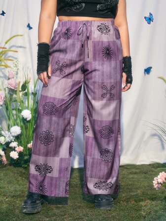 Hippie Taglie Forti Pantaloni a gamba larga color block con nodo