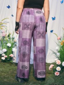 ROMWE Hippie 大碼撞色圖案打結闊腿褲 - 紫色 - 查看 2