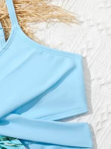 Girls Tropical Print Cut Out One Piece Swimsuit - Baby Blue - View 3