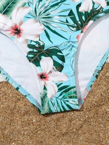 Girls Tropical Print Cut Out One Piece Swimsuit - Baby Blue - View 4