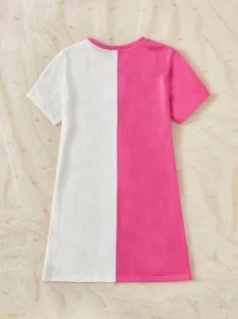 SHEIN Girls Heart Print Two Tone Tee Dress - Multicolor - View 2