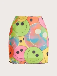themindfulbutterflyy 卡通圖案木耳邊網紗半身裙 - 彩色 - 查看 1