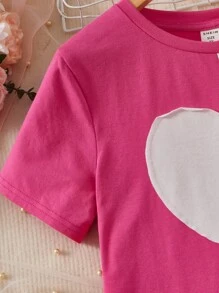 SHEIN Girls Heart Print Two Tone Tee Dress - Multicolor - View 4