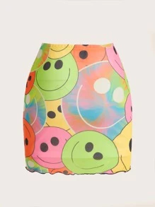 themindfulbutterflyy 卡通圖案木耳邊網紗半身裙 - 彩色 - 查看 2