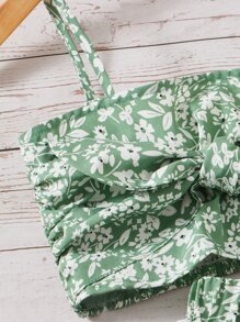 SHEIN Leap Crew 女孩碎花吊帶上衣和荷葉邊不對稱下擺半身裙 - 彩色 - 查看 4