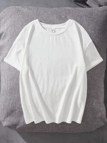 SHEIN Leap Crew Áo thun cổ tròn tay ngắn họa tiết Jersey dành cho bé trai tuổi mới lớn - trắng - Xem 2