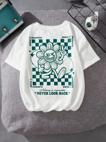 SHEIN Leap Crew Áo thun cổ tròn tay ngắn họa tiết Jersey dành cho bé trai tuổi mới lớn - trắng - Xem 3