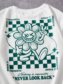 SHEIN Leap Crew Áo thun cổ tròn tay ngắn họa tiết Jersey dành cho bé trai tuổi mới lớn - trắng - Xem 4