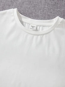 SHEIN Leap Crew Áo thun cổ tròn tay ngắn họa tiết Jersey dành cho bé trai tuổi mới lớn - trắng - Xem 5
