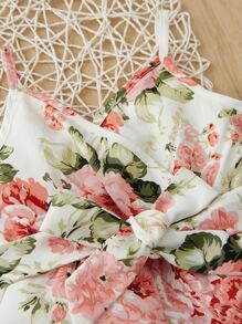 SHEIN 嬰兒印花腰帶吊帶連體短褲 - 白色 - 查看 3