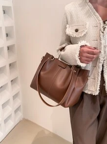 極簡手提托特包 - 棕色 - 查看 7