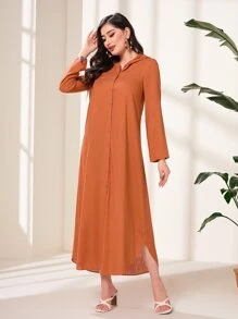 Modelyn Solid Button Front Shirt Dress