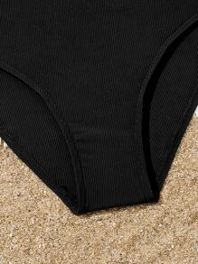 Conjunto de bikini con ribete de volantes para niña preadolescente, verano playa - Negro - Ver 4