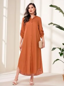 Modelyn Solid Button Front Shirt Dress