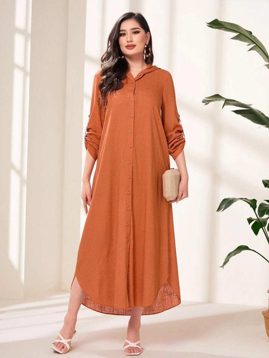 Modelyn Solid Button Front Shirt Dress