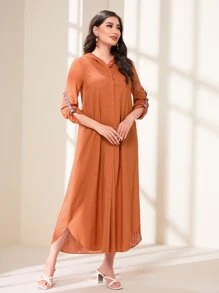 Modelyn Solid Button Front Shirt Dress