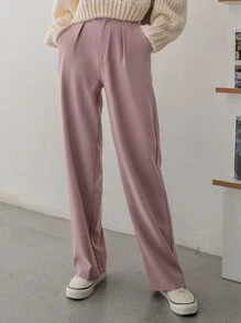 DAZY 纯色褶裥细节西装裤商务装 - 粉色 - 查看 5