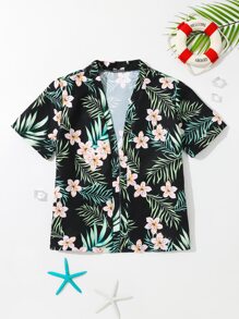 Boys Tropical Print Kimono - Black - View 5