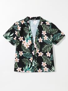 Boys Tropical Print Kimono - Black - View 1